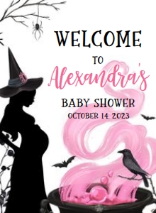 444 Pink Witch a Baby is Brewing Baby Shower Welcome Sign 11x15: 444 Pink Witch a Baby is Brewing Baby Shower Welcome Sign