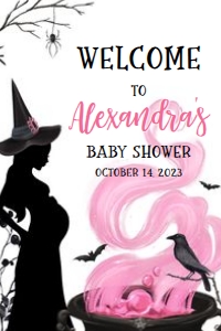 444 Pink Witch a Baby is Brewing Baby Shower Welcome Sign 20x30: 444 Pink Witch a Baby is Brewing Baby Shower Welcome Sign