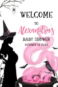 444 Pink Witch a Baby is Brewing Baby Shower Welcome Sign 24x36: 444 Pink Witch a Baby is Brewing Baby Shower Welcome Sign