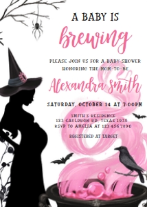 444 Pink Witch a Baby is Brewing Baby Shower Invitation: 444 Pink Witch a Baby is Brewing Baby Shower Invitation Set