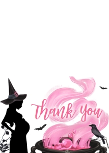 444 Pink Witch a Baby is Brewing Baby Shower Thank You Card: 444 Pink Witch a Baby is Brewing Baby Shower Invitation Set