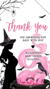 444 Pink Witch a Baby is Brewing Baby Shower Favor Tag with Line: 444 Pink Witch a Baby is Brewing Baby Shower Favor Tag