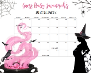 444 Pink Witch a Baby is Brewing Baby Shower Calendar 10x8: 444 Pink Witch a Baby is Brewing Baby Shower Calendar