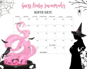 444 Pink Witch a Baby is Brewing Baby Shower Calendar 20x16: 444 Pink Witch a Baby is Brewing Baby Shower Calendar