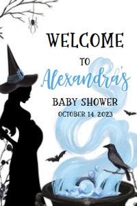 449 Blue Witch a Baby is Brewing Halloween Baby Shower Welcome Sign 20x30: 449 Blue Witch a Baby is Brewing Halloween Baby Shower Welcome Sign