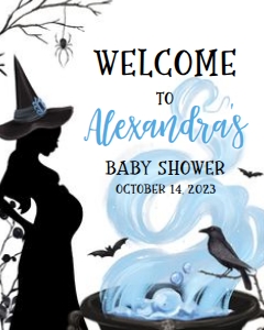 449 Blue Witch a Baby is Brewing Halloween Baby Shower Welcome Sign 16x20: 449 Blue Witch a Baby is Brewing Halloween Baby Shower Welcome Sign