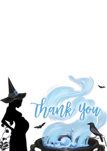449 Blue Witch a Baby is Brewing Halloween Baby Shower Thank You Card: 449 Blue Witch a Baby is Brewing Halloween Baby Shower Invitation Set