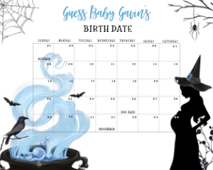 449 Blue Witch a Baby is Brewing Halloween Baby Shower Calendar 10x8: 449 Blue Witch a Baby is Brewing Halloween Baby Shower Calendar
