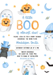 459 Blue A Little Boo Ghost Baby Shower Invitation: 459 Blue A Little Boo Ghost Baby Shower Invitation Set