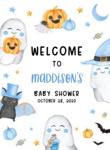 459 Blue A Little Boo Ghost Baby Shower Welcome Sign 11x15: 459 Blue A Little Boo Ghost Baby Shower Welcome Sign