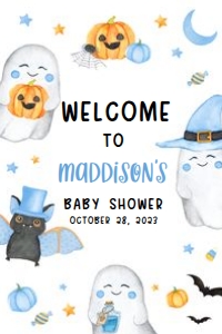 459 Blue A Little Boo Ghost Baby Shower Welcome Sign 24x36: 459 Blue A Little Boo Ghost Baby Shower Welcome Sign