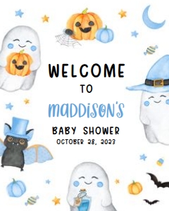 459 Blue A Little Boo Ghost Baby Shower Welcome Sign 16x20: 459 Blue A Little Boo Ghost Baby Shower Welcome Sign
