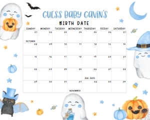 459 Blue A Little Boo Ghost Baby Shower Calendar 20x16: 459 Blue A Little Boo Ghost Baby Shower Calendar