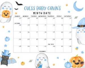 459 Blue A Little Boo Ghost Baby Shower Calendar 10x8: 459 Blue A Little Boo Ghost Baby Shower Calendar