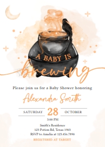 469 Orange A Baby is Brewing Baby Shower Invitation: 469 Orange A Baby is Brewing Baby Shower Invitation Set
