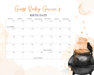 469 Orange A Baby is Brewing Baby Shower Calendar 20x16: 469 Orange A Baby is Brewing Baby Shower Calendar
