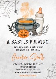 489 Orange A Baby is Brewing Baby Bottle Baby Shower Invitation: 489 Orange A Baby is Brewing Baby Bottle Baby Shower Invitation Set