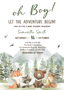 496 Let the Adventure Begin Woodland Animals Baby Shower Invitation: 496 Let the Adventure Begin Woodland Animals Baby Shower Invitation