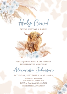 505 Blue Holy Cow Baby Shower Invitation: 505 Blue Holy Cow Baby Shower Invitation Set