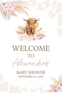 509 Pink Holy Cow Baby Shower Welcome Sign 24x36: 509 Pink Holy Cow Baby Shower Welcome Sign