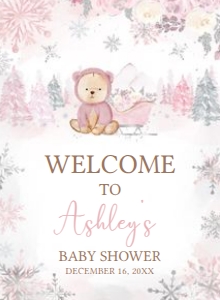 521 Pink Winter Bear Baby Shower Welcome Sign 11x15: 521 Pink Winter Bear Baby Shower Mega Bundle