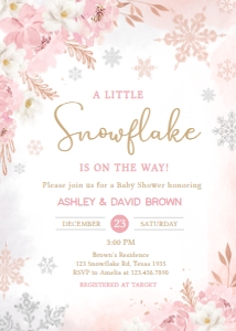 520 Pink Snowflakes Baby Shower Invitation: 520 Pink Snowflakes Baby Shower Invitation