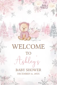 521 Pink Winter Bear Baby Shower Welcome Sign 24x36: 521 Pink Winter Bear Baby Shower Mega Bundle