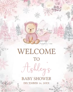 521 Pink Winter Bear Baby Shower Welcome Sign 16x20: 521 Pink Winter Bear Baby Shower Mega Bundle