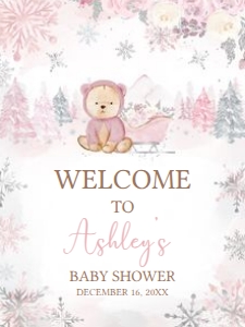 521 Pink Winter Bear Baby Shower Welcome Sign 18x24: 521 Pink Winter Bear Baby Shower Mega Bundle