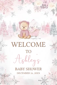 521 Pink Winter Bear Baby Shower Welcome Sign 20x30: 521 Pink Winter Bear Baby Shower Mega Bundle