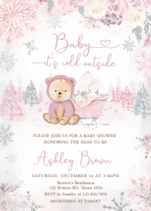 521 Pink Winter Bear Baby Shower Invitation: 521 Pink Winter Bear Baby Shower Mega Bundle