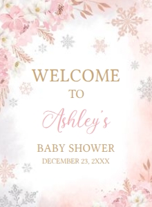 520 Pink Snowflakes Baby Shower Welcome Sign design preview