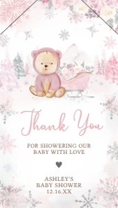 521 Pink Winter Bear Baby Shower Favor Tag with Line: 521 Pink Winter Bear Baby Shower Mega Bundle