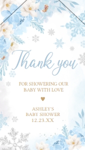 523 Blue Snowflakes Baby Shower Favor Tag with Line: 523 Blue Snowflakes Baby Shower Favor Tag