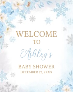 523 Blue Snowflakes Baby Shower Welcome Sign 16x20: 523 Blue Snowflakes Baby Shower Welcome Sign