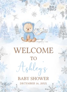 522 Blue Winter Bear Baby Shower Welcome Sign 11x15: 522 Blue Winter Bear Baby Shower Welcome Sign