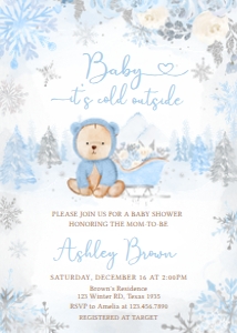 522 Blue Winter Bear Baby Shower Invitation: 522 Blue Winter Bear Baby Shower Invitation