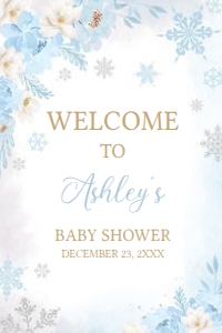 523 Blue Snowflakes Baby Shower Welcome Sign 20X30: 523 Blue Snowflakes Baby Shower Welcome Sign