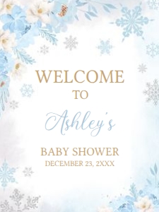 523 Blue Snowflakes Baby Shower Welcome Sign 18x24: 523 Blue Snowflakes Baby Shower Welcome Sign