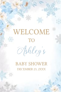 523 Blue Snowflakes Baby Shower Welcome Sign 24X36: 523 Blue Snowflakes Baby Shower Welcome Sign