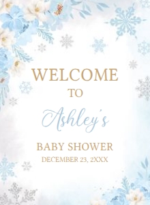 523 Blue Snowflakes Baby Shower Welcome Sign 11x15: 523 Blue Snowflakes Baby Shower Welcome Sign