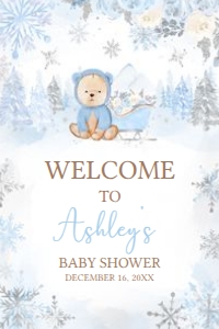 522 Blue Winter Bear Baby Shower Welcome Sign 20x30: 522 Blue Winter Bear Baby Shower Welcome Sign