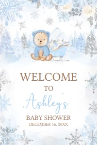 522 Blue Winter Bear Baby Shower Welcome Sign 24x36: 522 Blue Winter Bear Baby Shower Welcome Sign