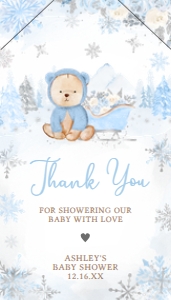 522 Blue Winter Bear Baby Shower Favor Tag with Line: 522 Blue Winter Bear Baby Shower Favor Tag