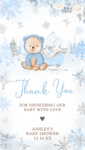 522 Blue Winter Bear Baby Shower Favor Tag: 522 Blue Winter Bear Baby Shower Favor Tag
