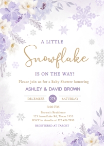525 Purple Snowflakes Baby Shower Invitation: 525 Purple Snowflakes Baby Shower Invitation