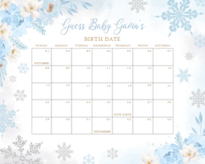 523 Blue Snowflakes Baby Shower Calendar 10x8: 523 Blue Snowflakes Baby Shower Calendar