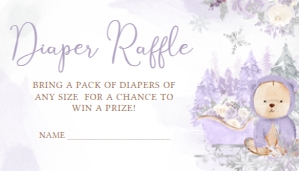 524 Purple Winter Bear Baby Shower Diaper Raffle: 524 Purple Winter Bear Baby Shower Invitation Set