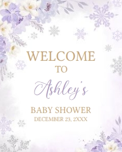 525 Purple Snowflakes Baby Shower Welcome Sign 16x20: 525 Purple Snowflakes Baby Shower Welcome Sign