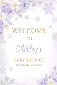 525 Purple Snowflakes Baby Shower Welcome Sign 20X30: 525 Purple Snowflakes Baby Shower Welcome Sign